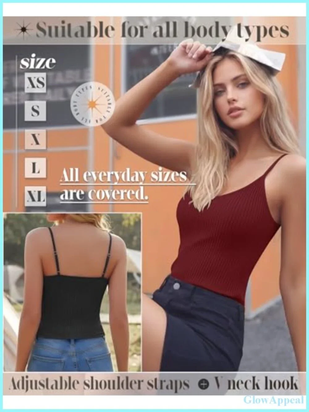3 Pack Ribbed Knit Adjustable Spaghetti Strap V-Neck Slim Fit Crop Tank Top